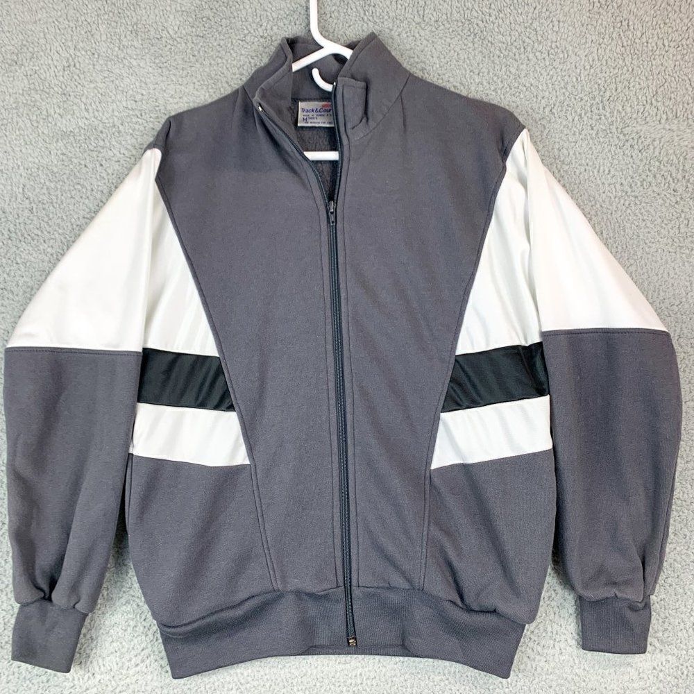 Vintage Track And Court Jacket Mens Medium Gray White Outdoor‎ 80s Streetwear